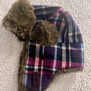 Plaid Women’s Winter Hat with Faux Fur